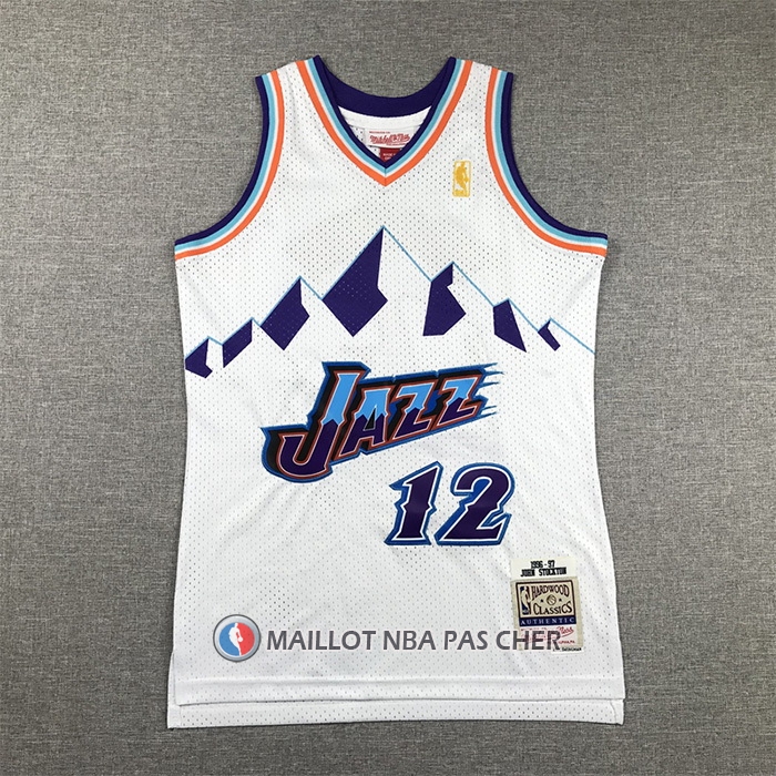 Maillot Enfant Utah Jazz John Stockton NO 12 Hardwood Classics Throwback 1996-97 Blanc